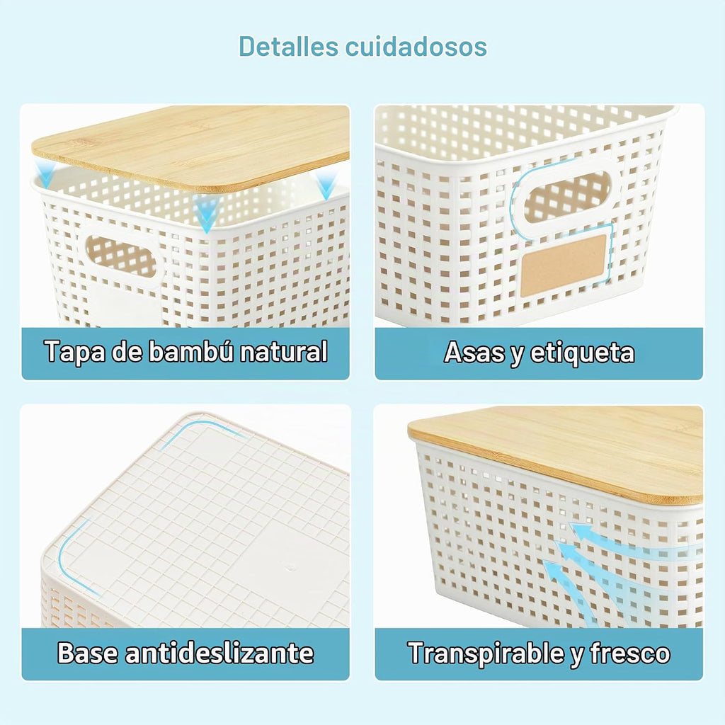 Bagnizer Contenedores pequeños de plástico con tapas de bambú de 5....