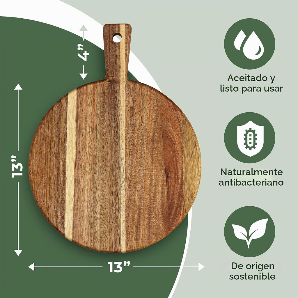 Tabla de cortar de madera de acacia y tabla de picar con mango para...