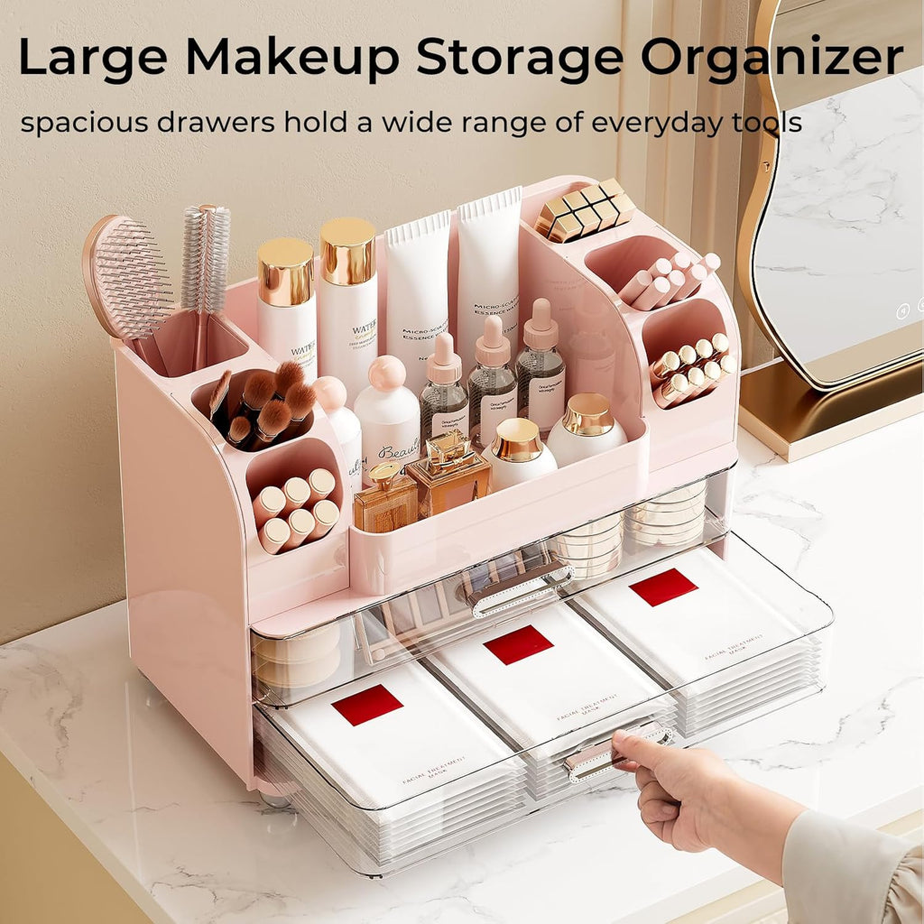 UFORU Organizador de maquillaje para tocador con 2 cajones grandes,...