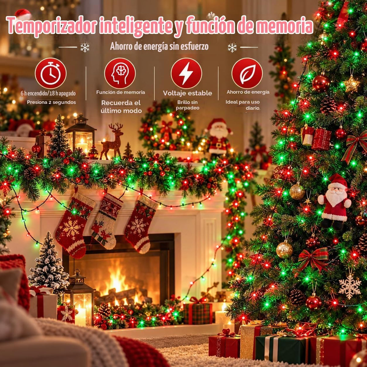 Guirnalda de luces navideñas conectables de 88 pies y 240 LED para...
