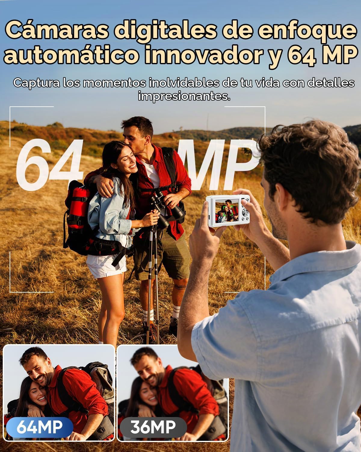 Cámara digital, cámara digital de enfoque automático 4K 64MP con cá...