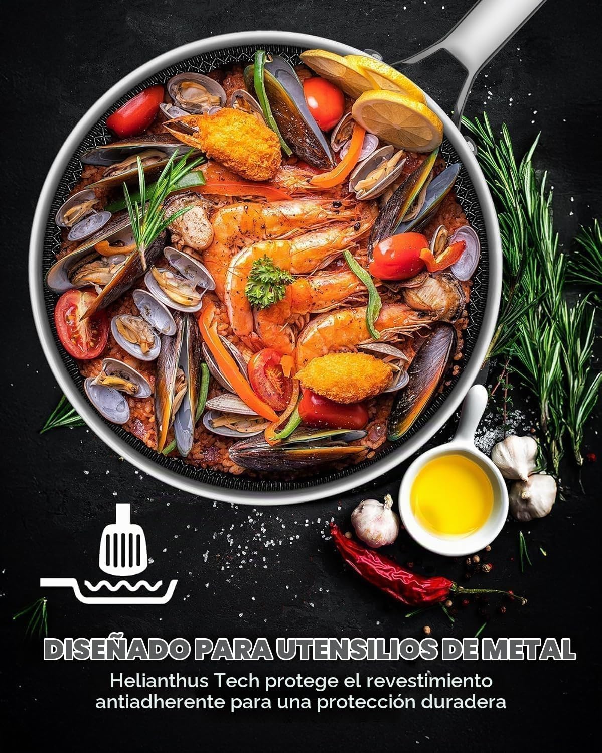 Sartenes antiadherentes con tapa, cerámica híbrida de 12 pulgadas,...