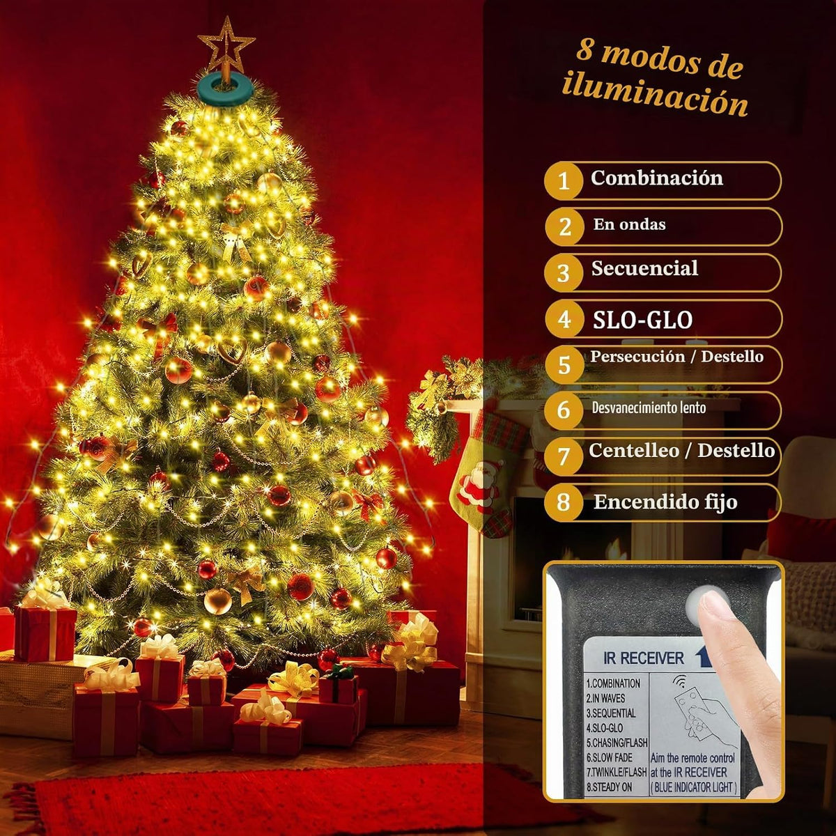 VIL Luces para árbol de Navidad con anillo, 8.2 pies, 16 líneas, 44...