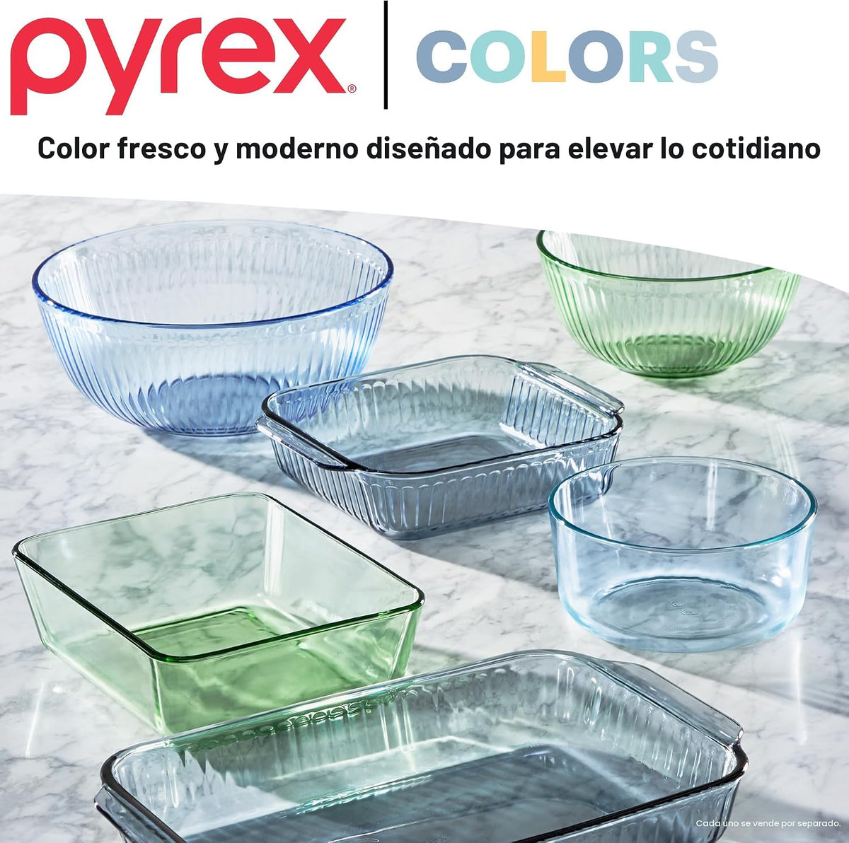 Pyrex Colors - Paquete de 2 recipientes de vidrio tallado de color...