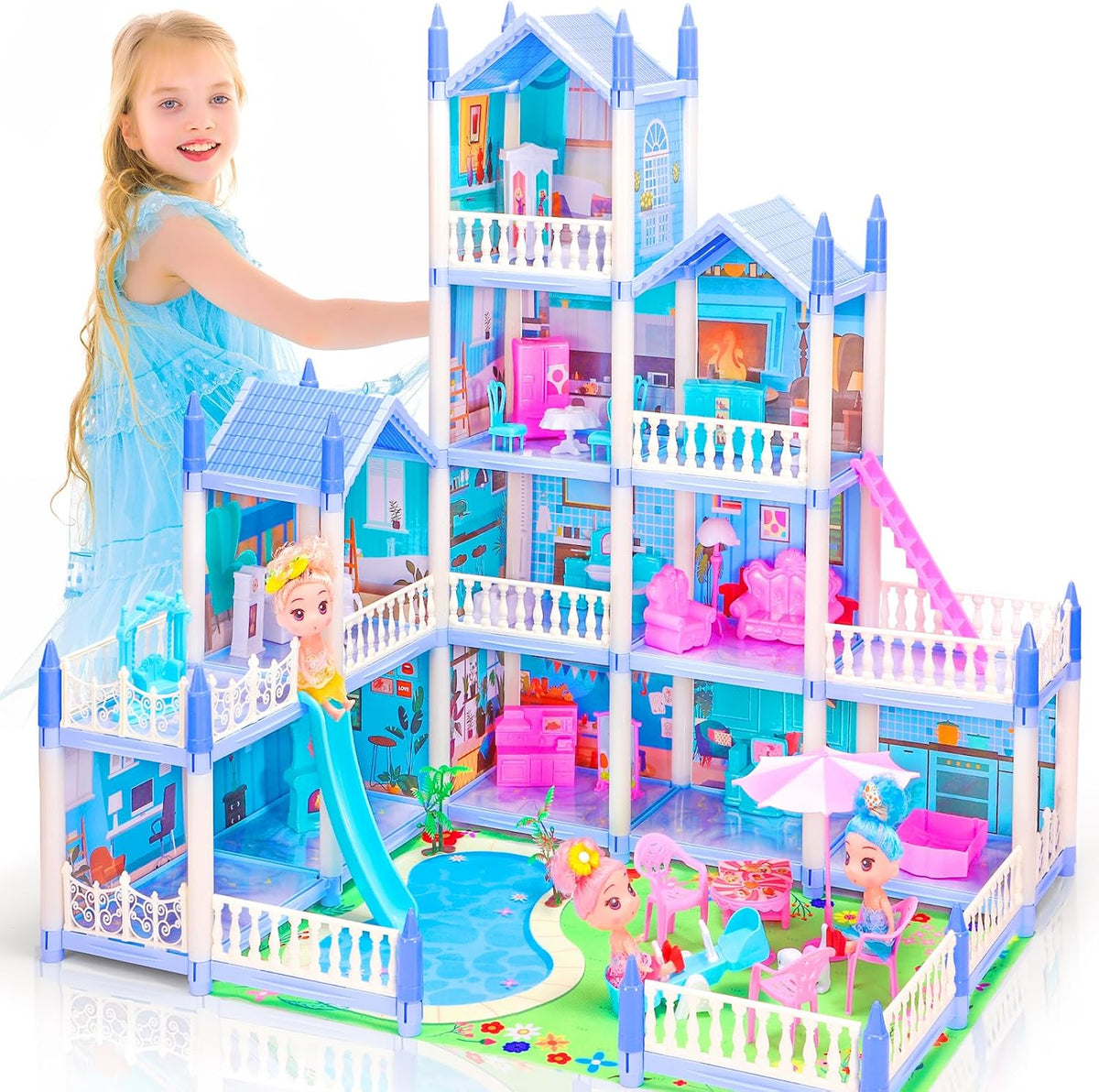 Casa de muñecas AmiDear con 4 pisos y 11 habitaciones, juego de cas...