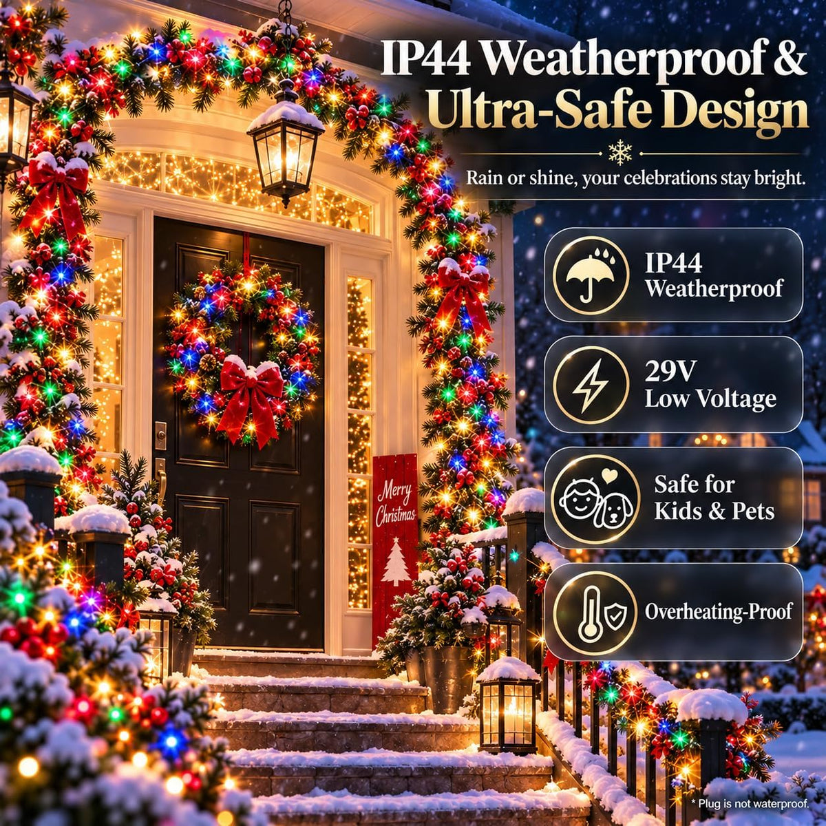 Guirnalda de luces navideñas conectables de 88 pies y 240 LED para...