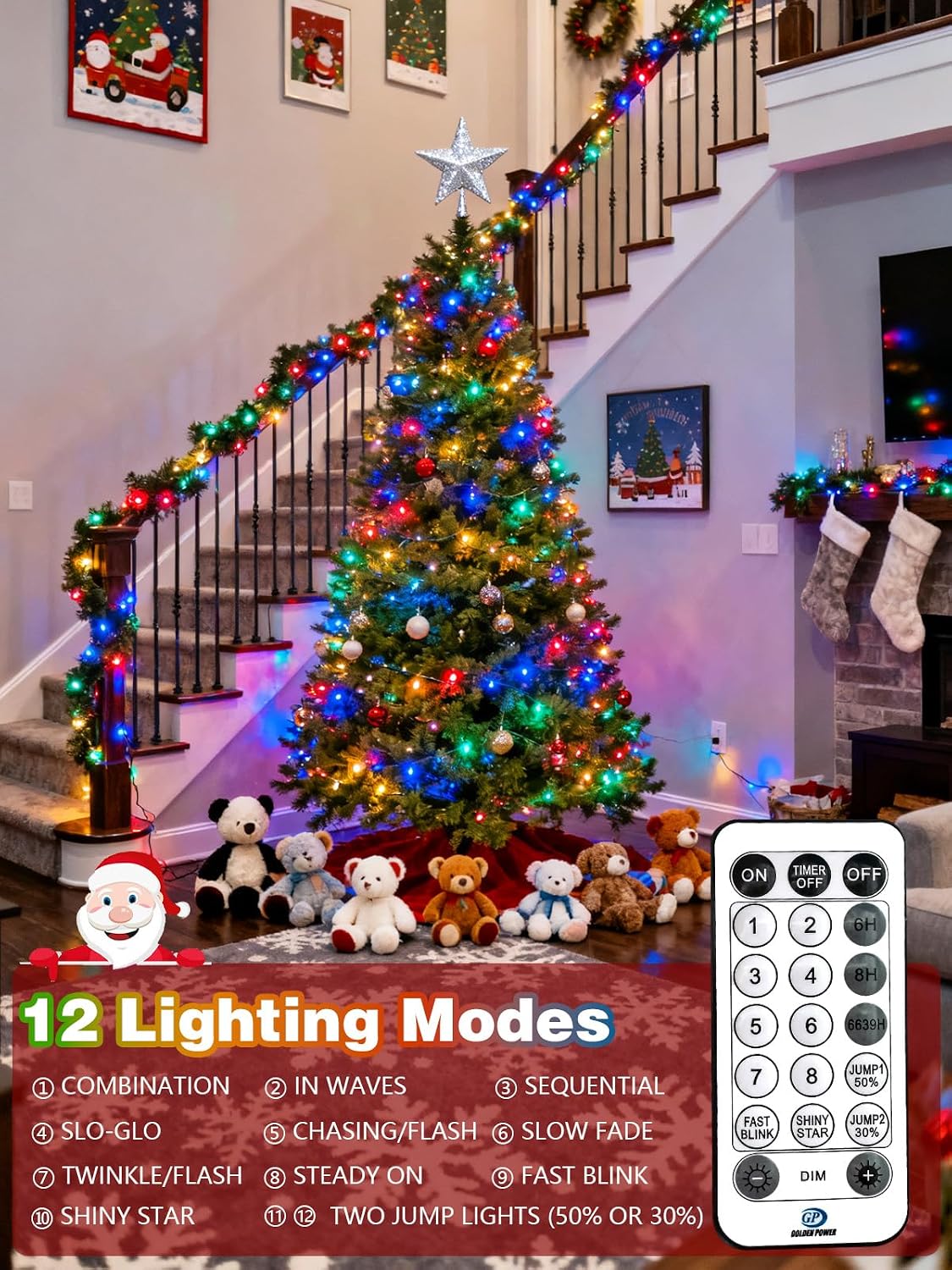 Guirnalda de luces navideñas de 300 LED, 99 pies, controladas por v...
