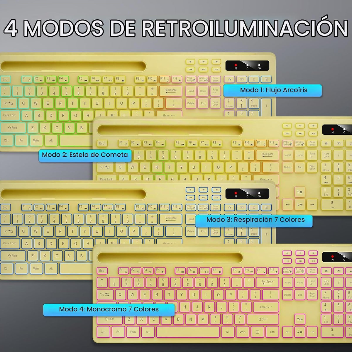 Soueto Teclado inalámbrico con retroiluminación RGB, soporte para t...