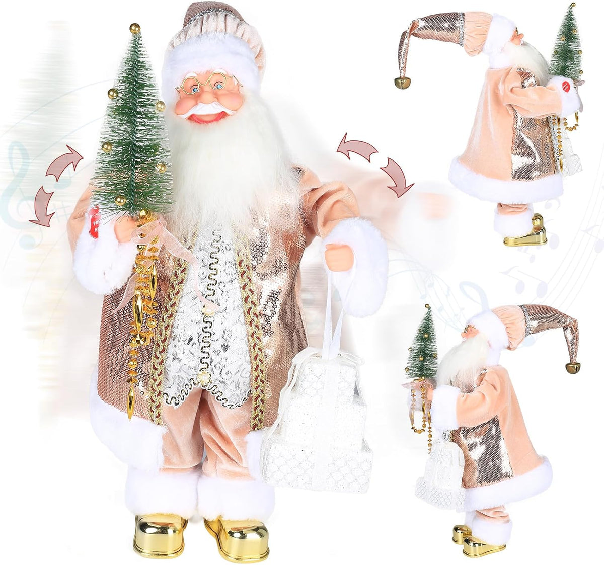 Gfilay Papá Noel de oro latte animado de 18 pulgadas con música y |...