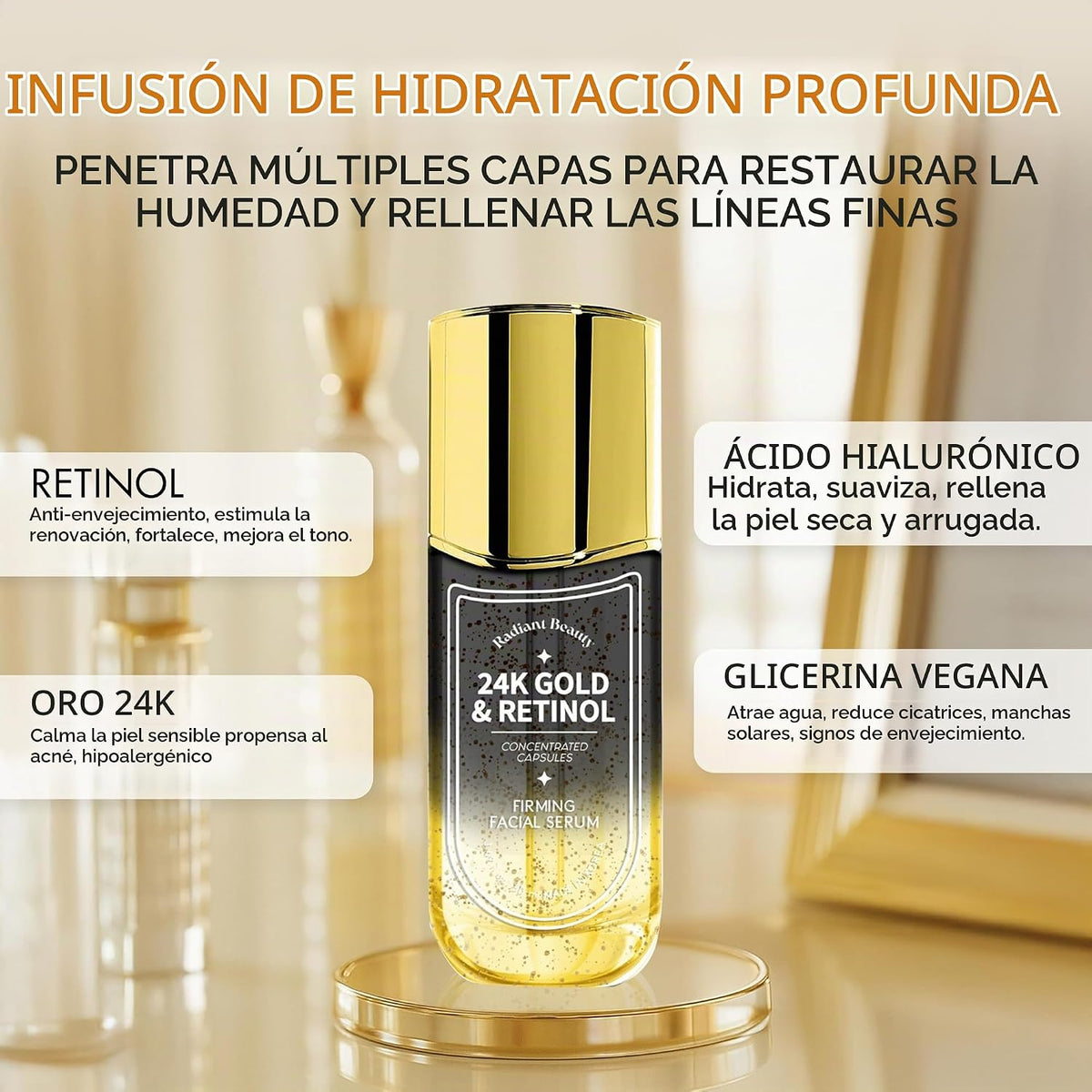 Radiant Beauty - Suero de retinol y oro de 24 quilates para cara, d...