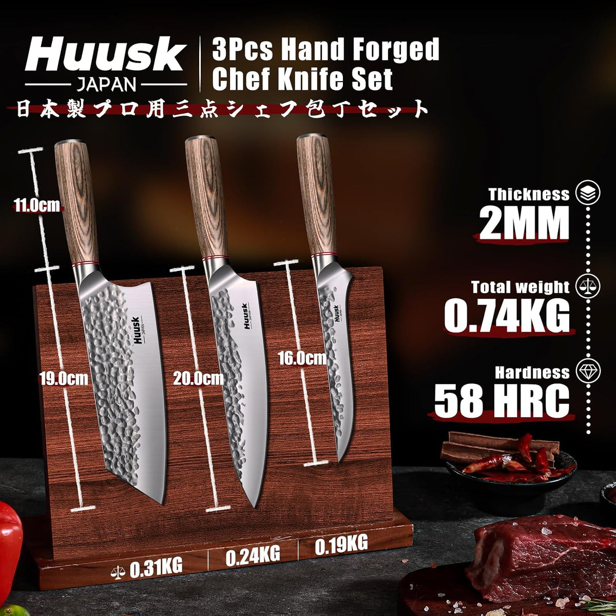 Huusk - Juego de 3 cuchillos de cocina japoneses, juego de cuchillo...