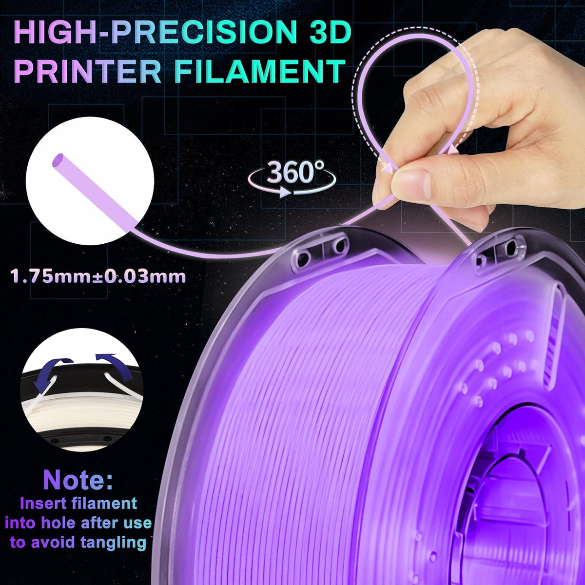 Frucindra Filamento de impresora 3D PLA+ que brilla en la oscuridad...