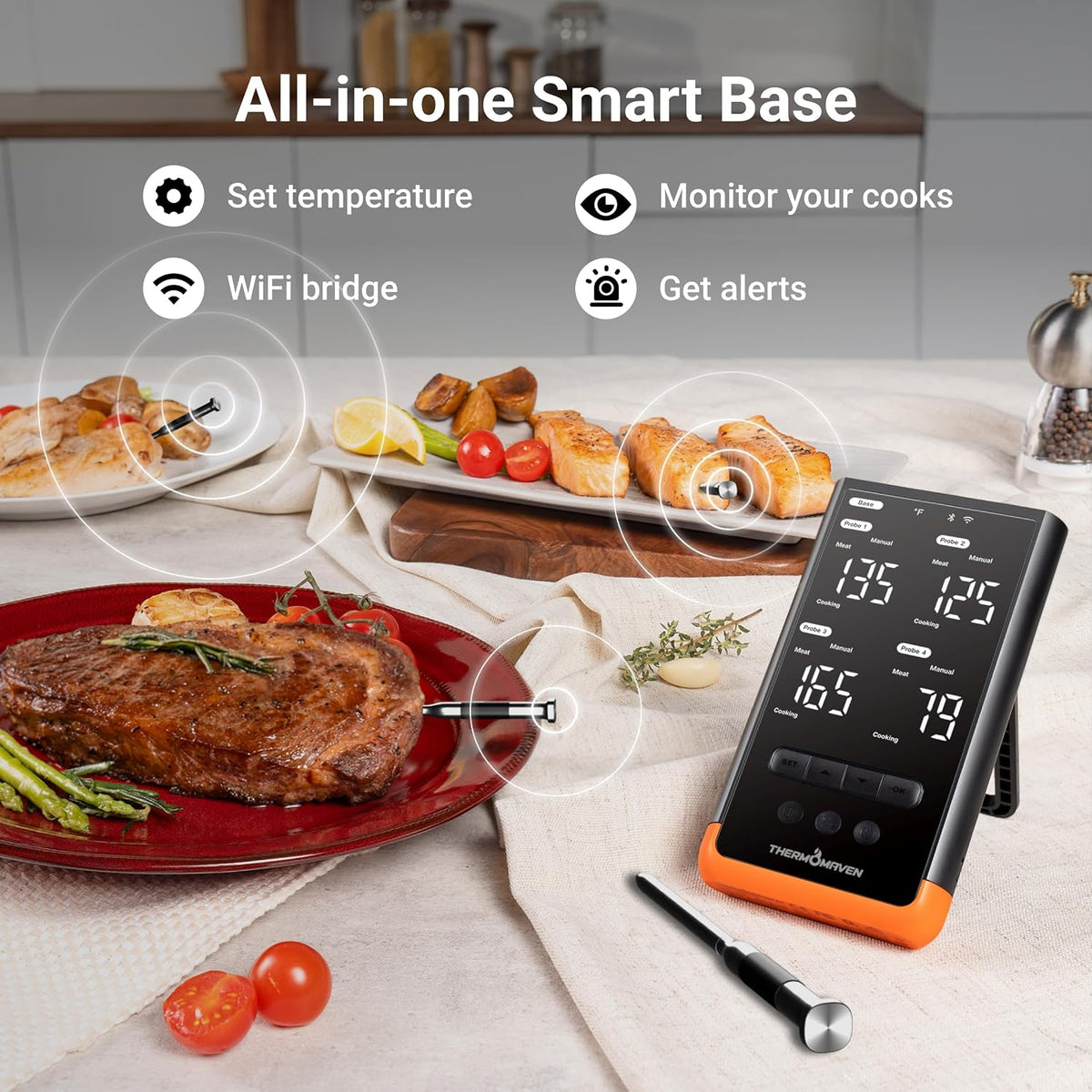Termómetro inalámbrico para carne ThermoMaven Sub-1G, termómetro Wi...