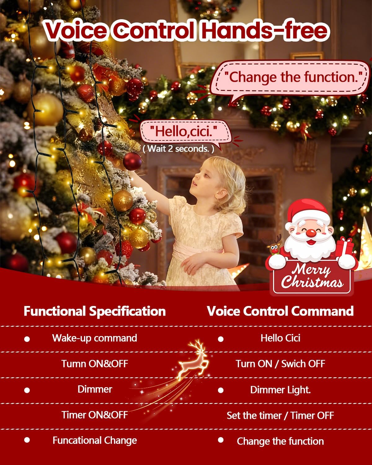 Luces de árbol de Navidad para interiores con control de voz y cont...