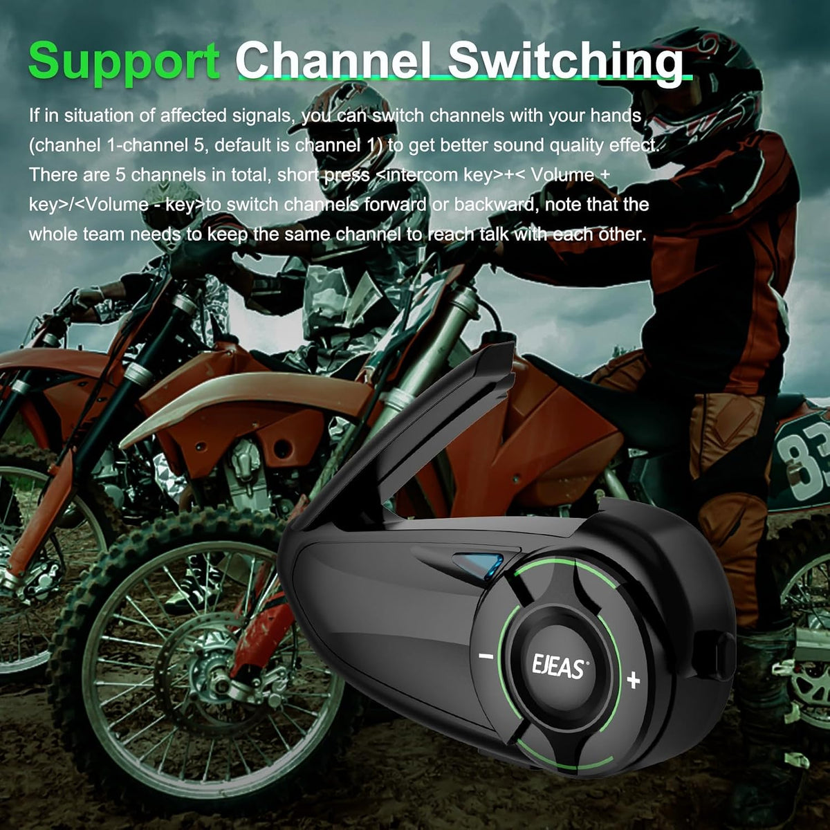EJEAS Q8 Intercomunicador Bluetooth para casco de motocicleta, nuev...