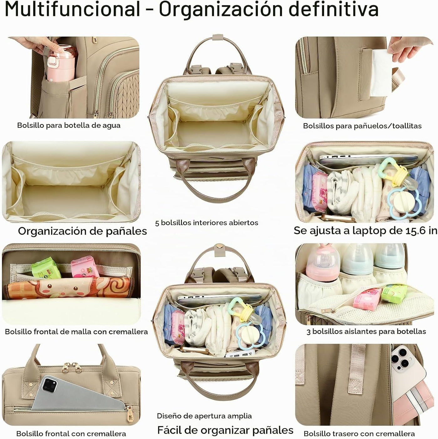 AIJIEKE Bolsa de pañales, mochila grande para pañales de bebé de gr...