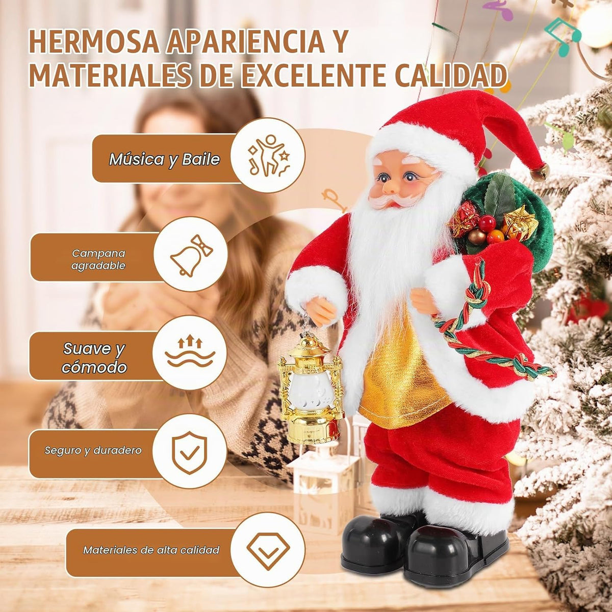 Gfilay Papá Noel bailarín animado con linterna iluminada y música |...