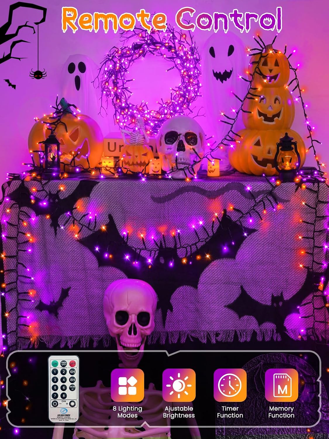 Guirnalda de luces de Halloween para exteriores, 25 pies, 500 luces...