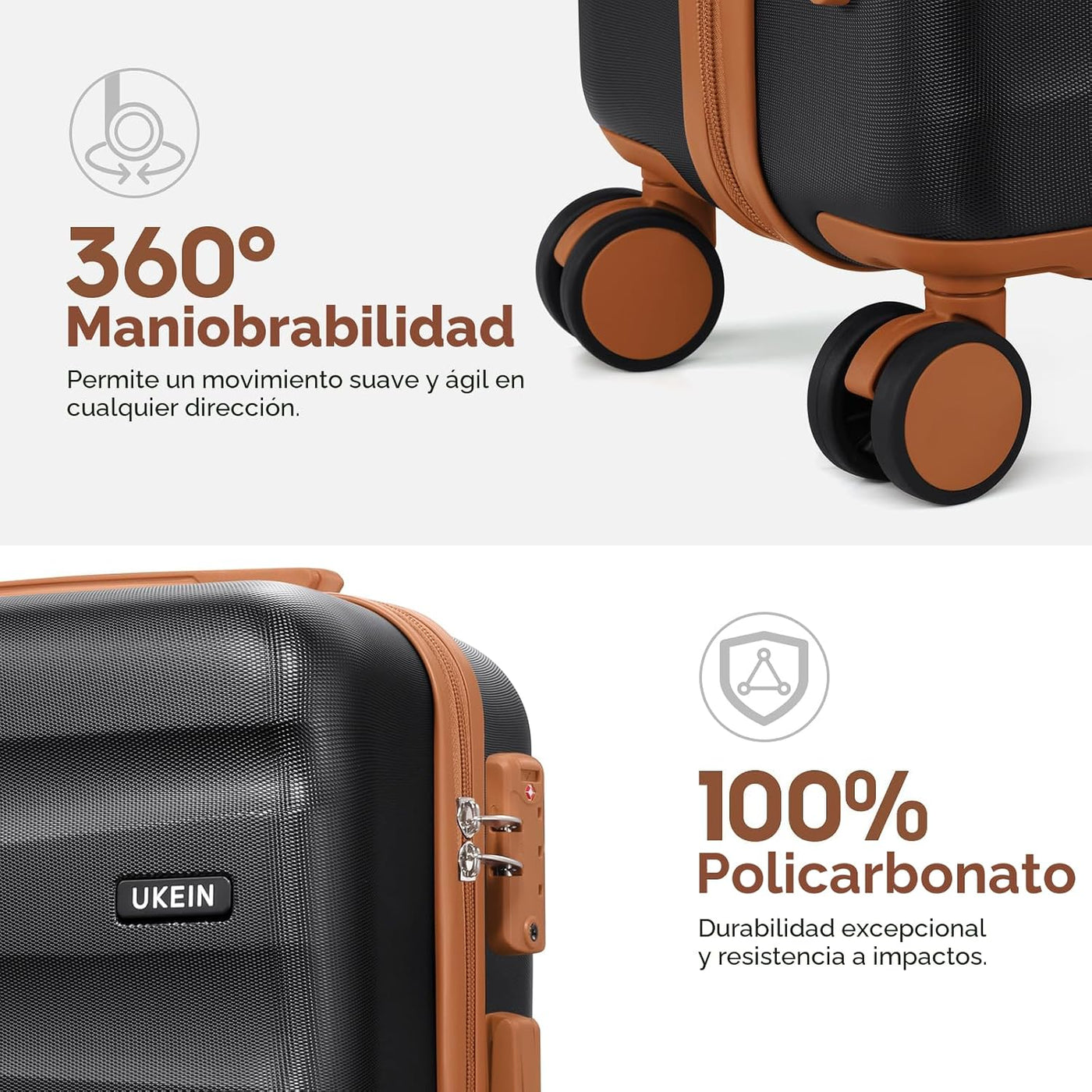UKEIN Juego de equipaje con mochila, equipaje de mano rígido aproba...