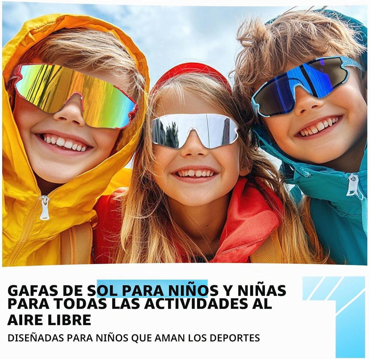 Wapreta Paquete de 3 lentes de sol de béisbol para niños y niñas de...