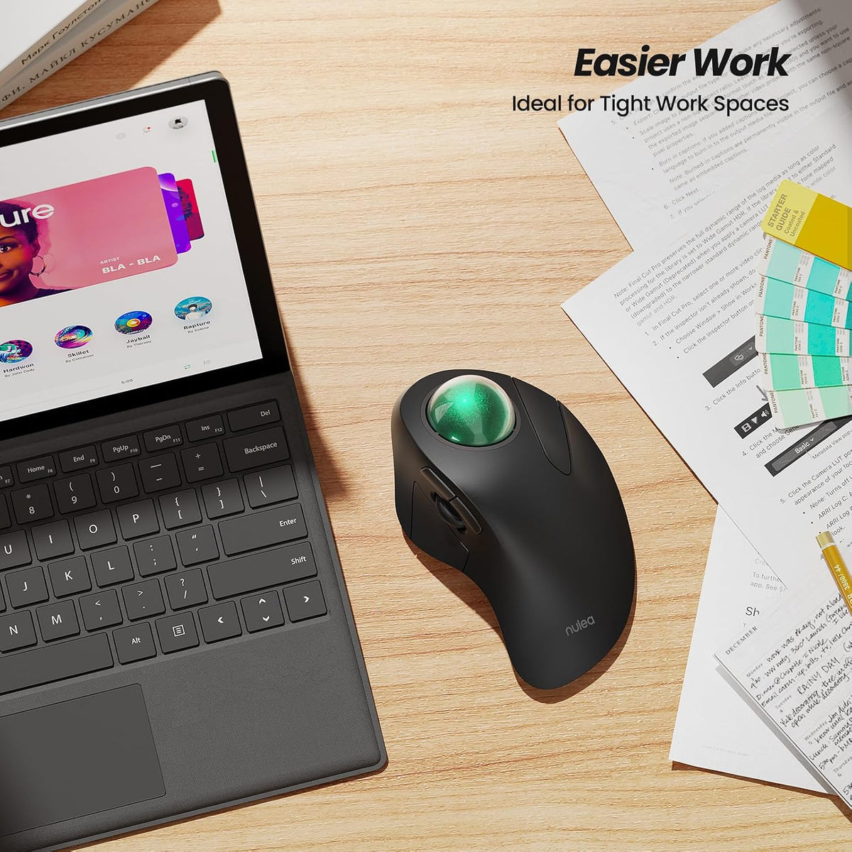 Nulea Ratón inalámbrico ergonómico Trackball, recargable, ratón Blu...