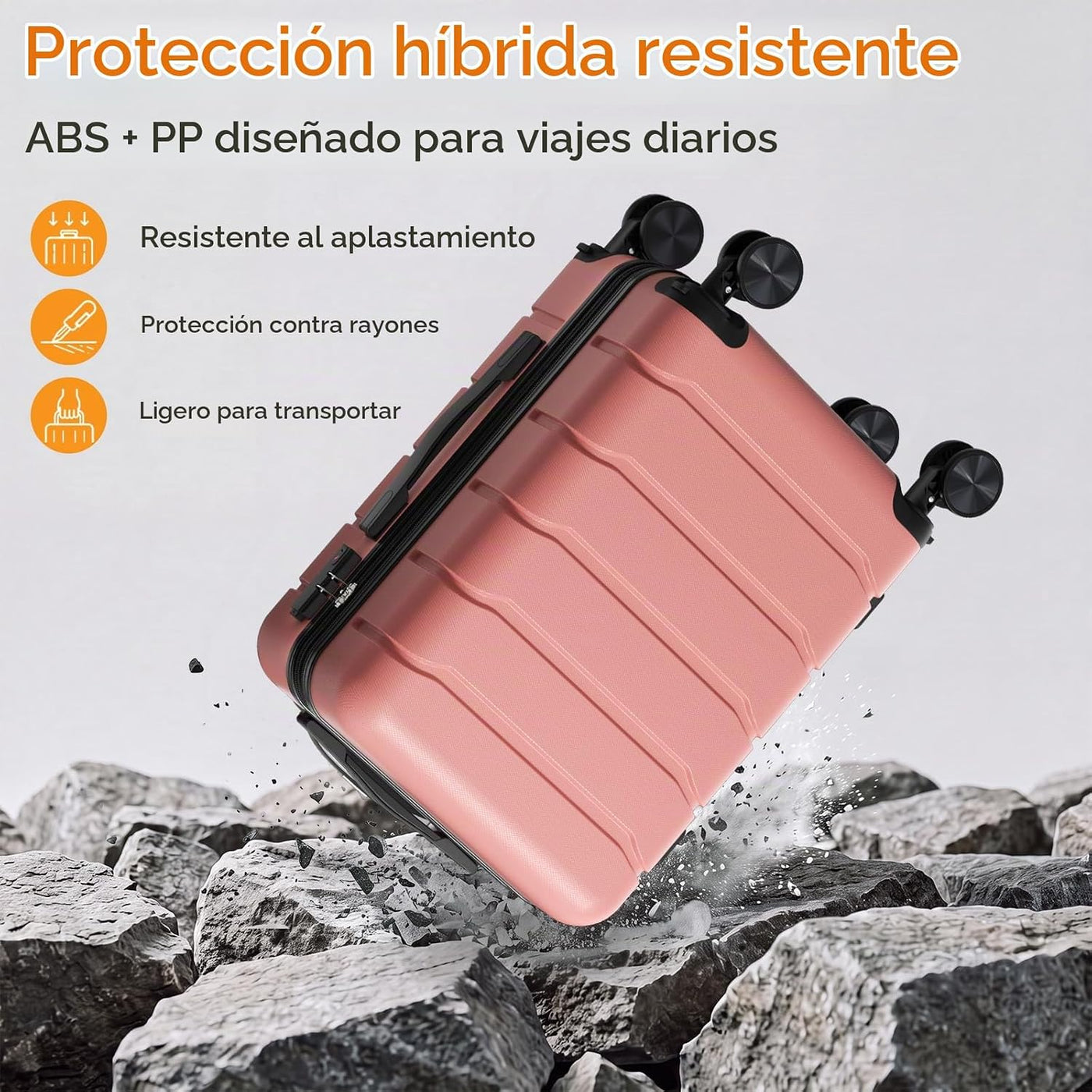 NEWBULIG Equipaje de mano, Maleta de carcasa rígida, negro, Rosa, 2...
