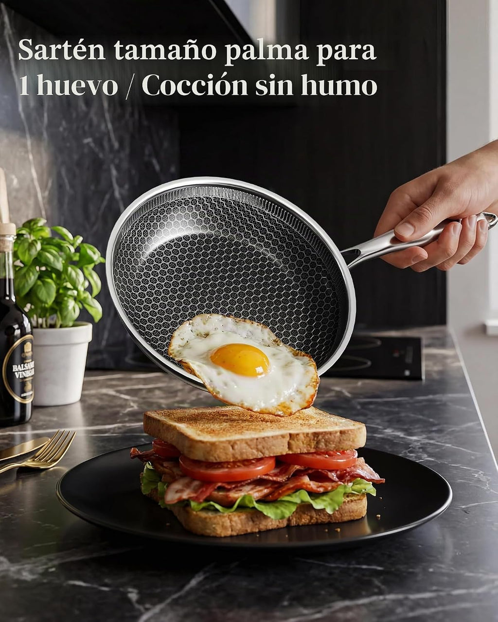 XBM Sartén antiadherente de 7 pulgadas, sartén de acero inoxidable...