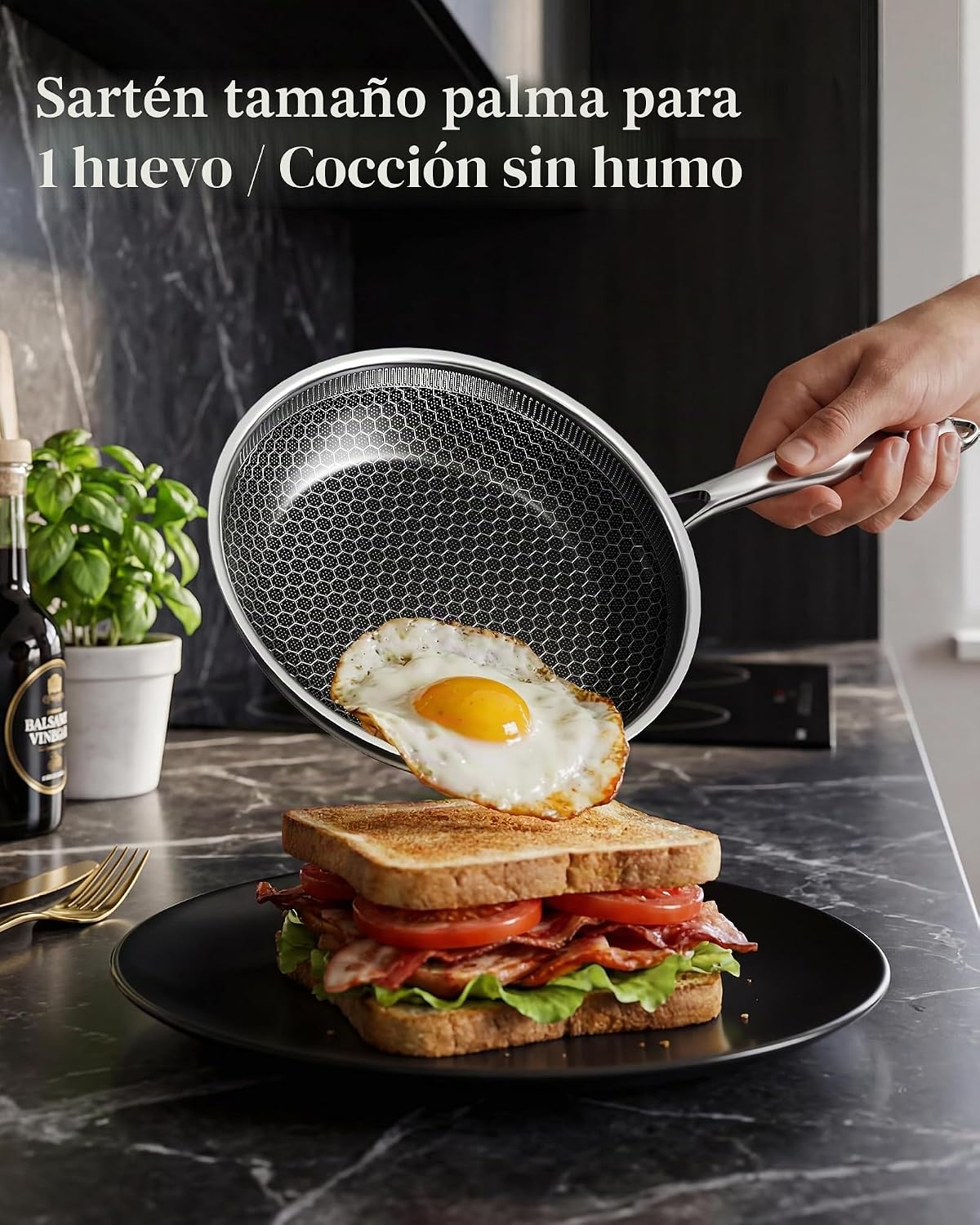 XBM Sartén antiadherente de 7 pulgadas, sartén de acero inoxidable...