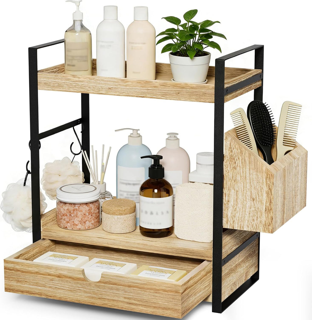 Kottwca Organizador de encimera de baño con cajón, organizador de e...