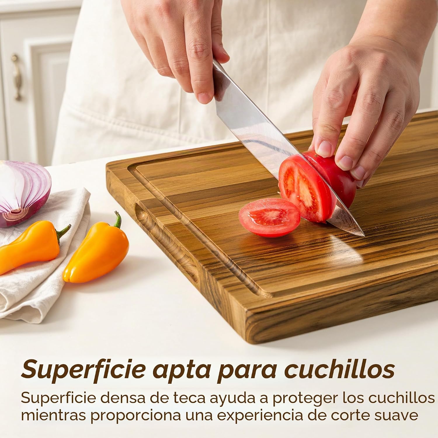 THETCHRY Juego de 3 tablas de cortar de madera de teca para cocina...