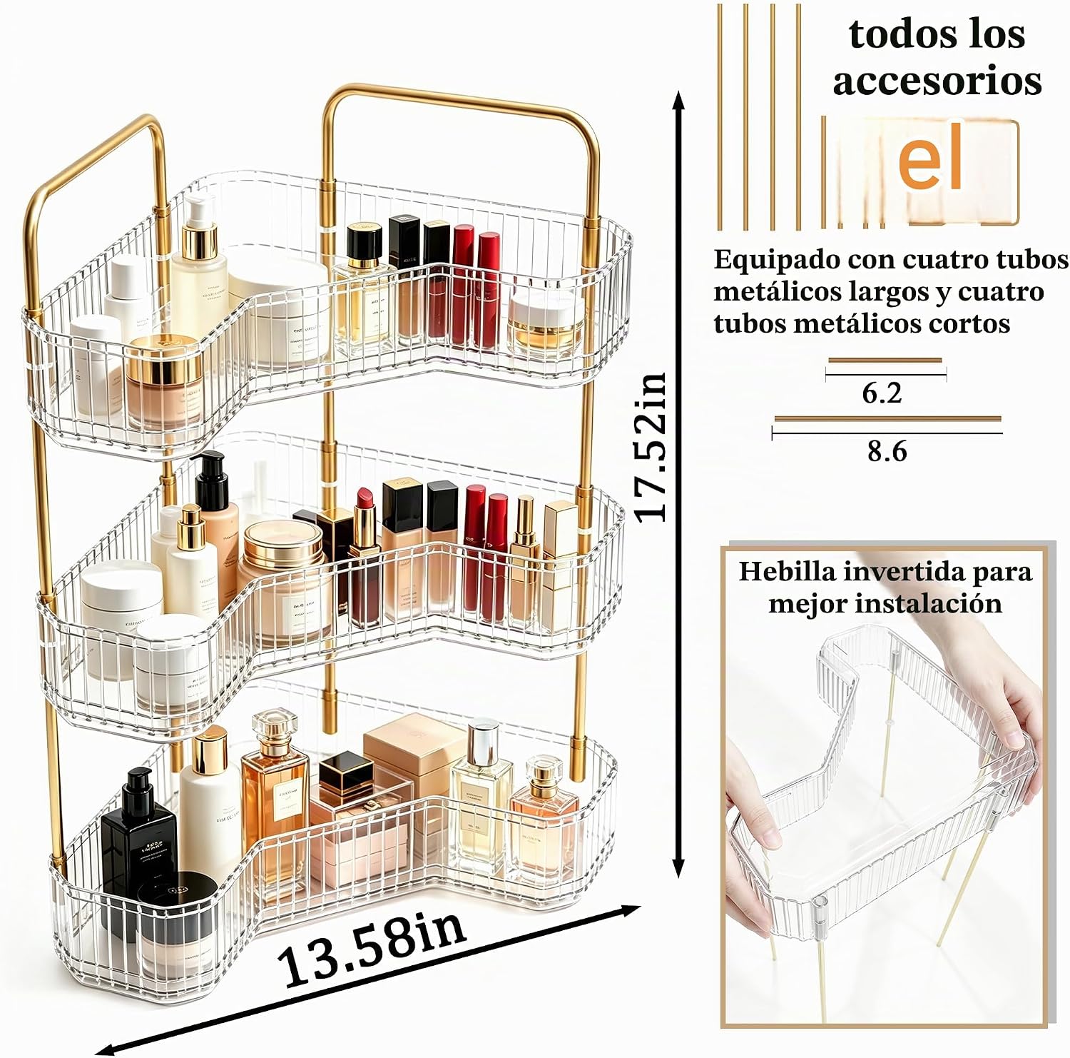Organizador de baño esquinero de 3 niveles, estante para mostrador...