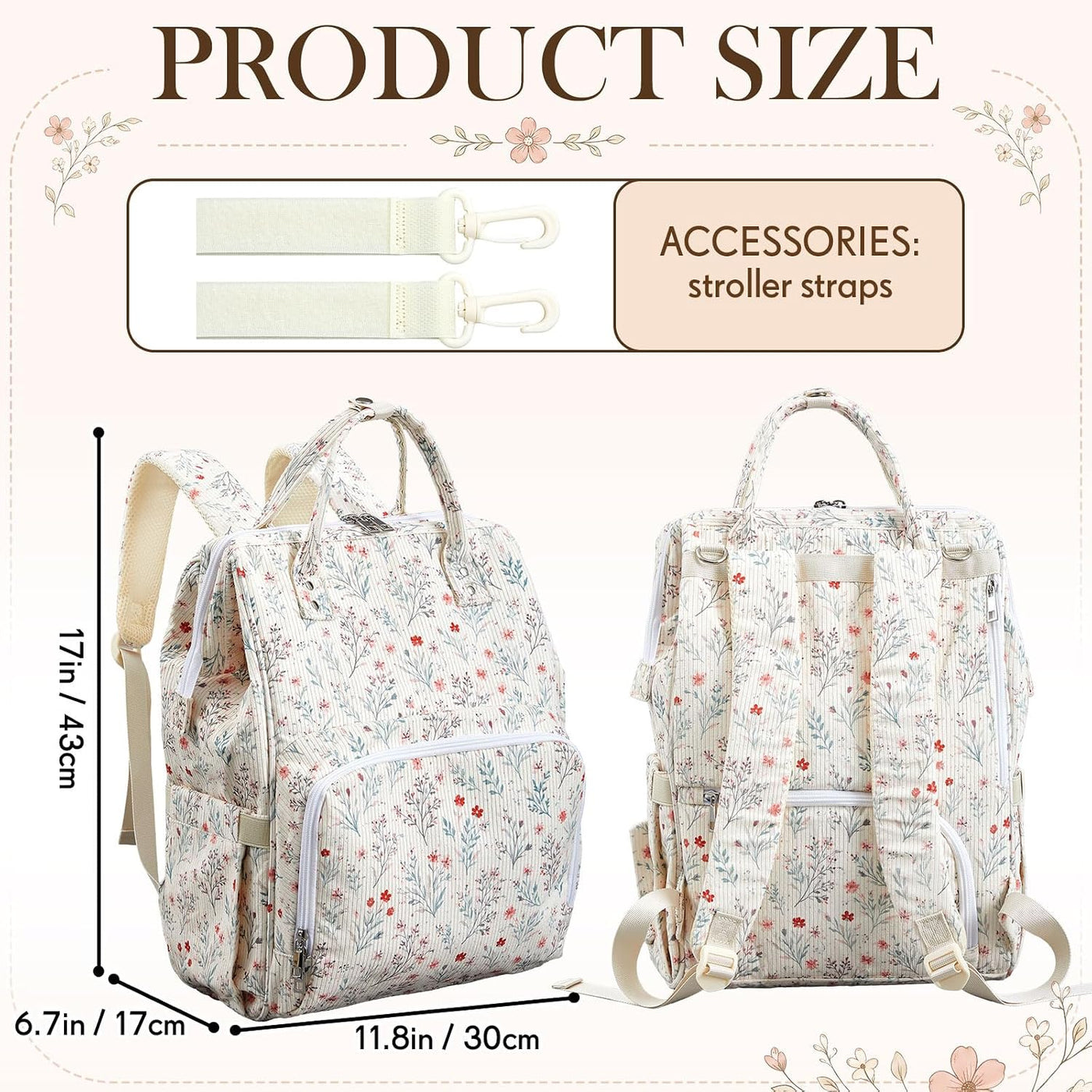 Sunnymove Mochila para pañales de pana blanca clara, para mamá, moc...