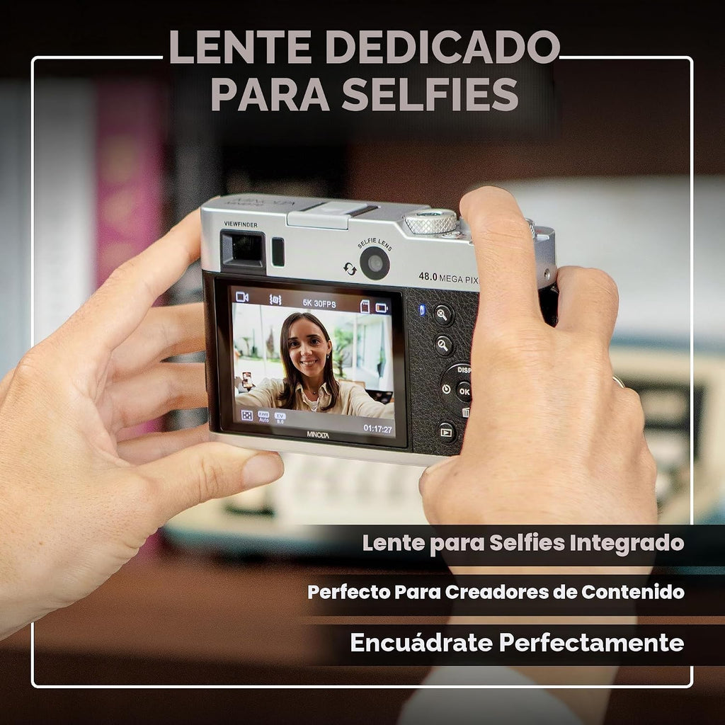 Minolta MND70 Retro Wi-Fi UHD Cámara Digital De Doble Lente - Plata...