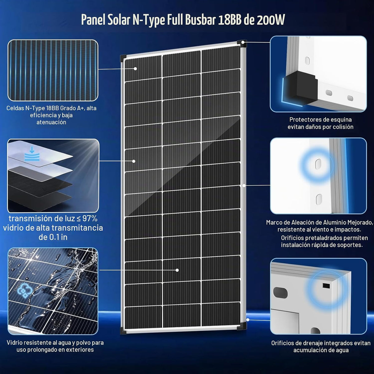 EtnalSolar Panel solar tipo N de 400W, 12V fuera de la red 18BB 25,...