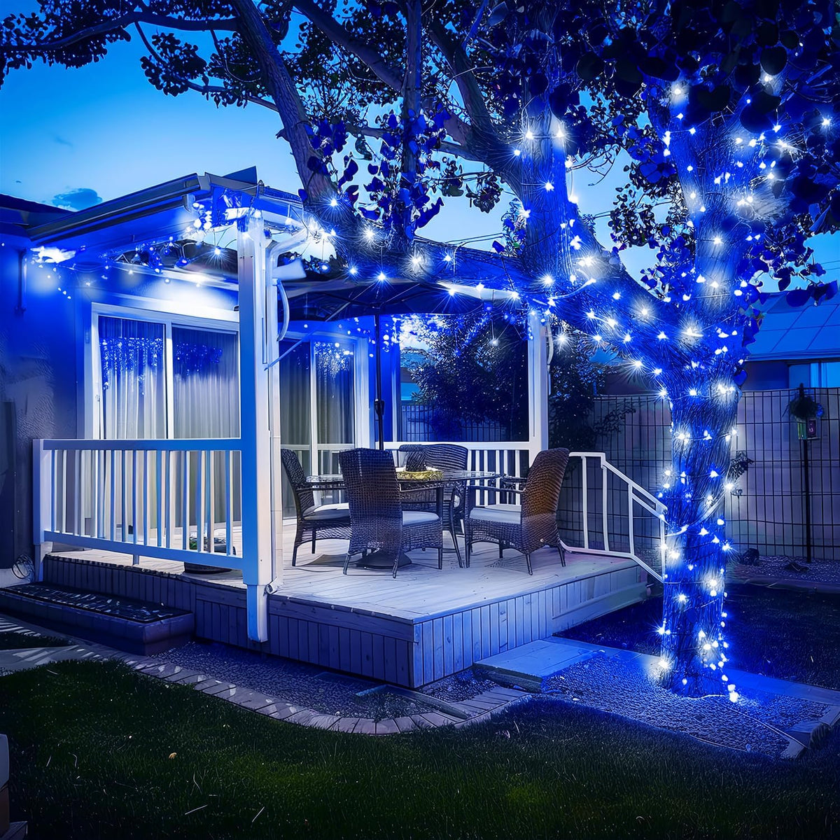 JMEXSUSS - 250 luces LED de Navidad azules y blancas, tira de luces...