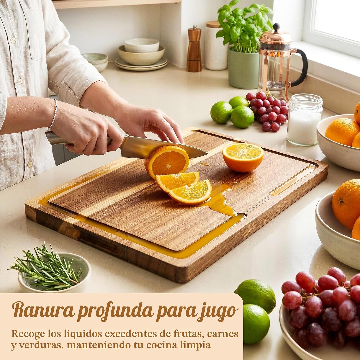 EDELHAUS Juego de 3 tablas de cortar de madera de acacia para cocin...