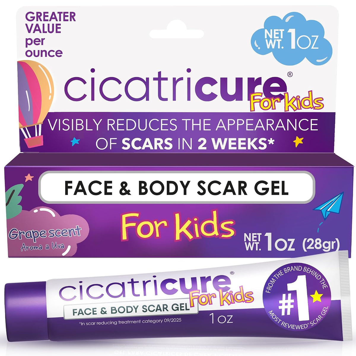 Cicatricure Advanced Scar Gel para niños, aroma a uva, para rostro...