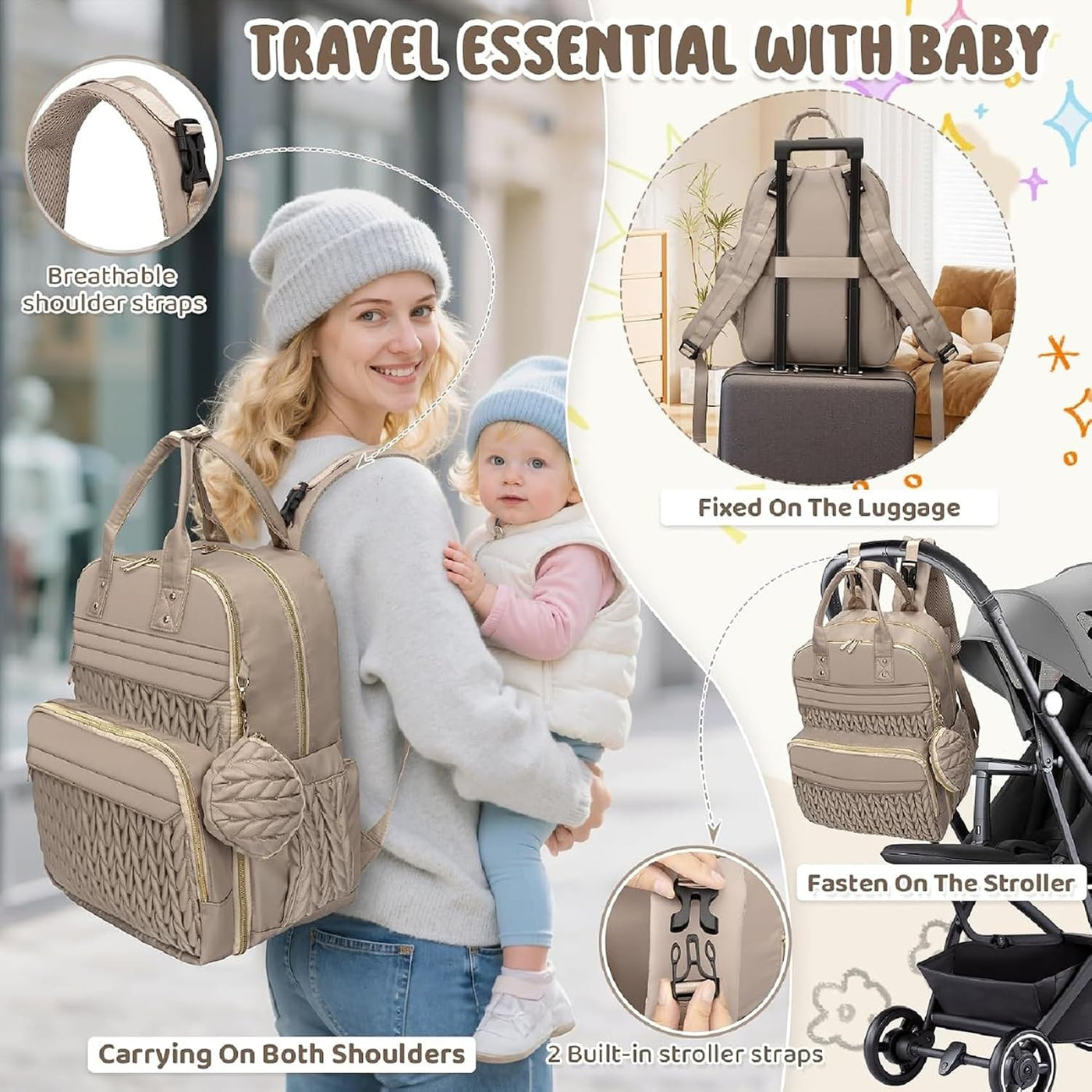 CandyHome Mochila para Pañales, Elegantes Bolsas de Pañales de Viaj...