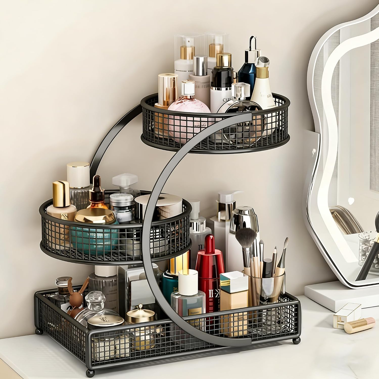 Organizador de maquillaje para tocador, 3 niveles de baño, dormitor...