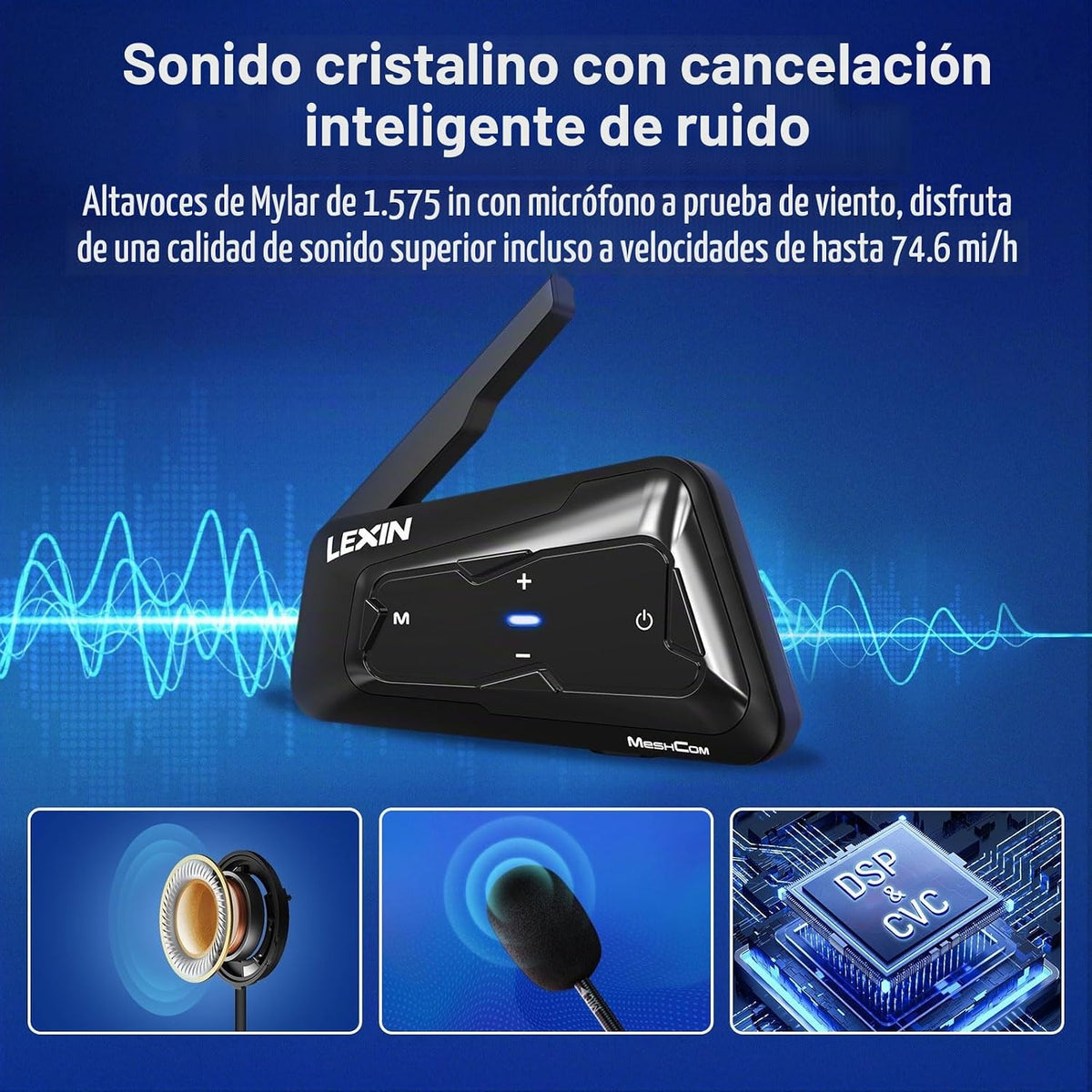 LEXIN MeshCom - Auriculares Bluetooth para motocicleta, intercomuni...