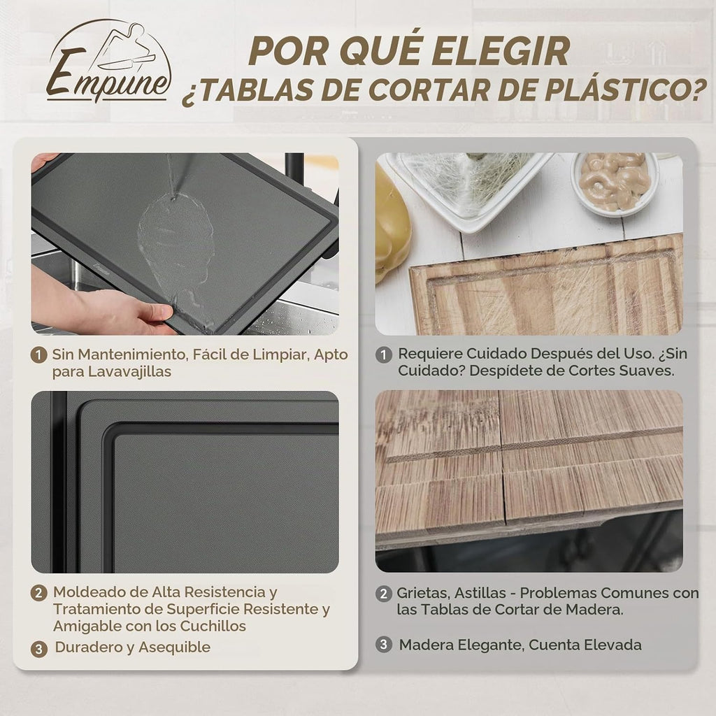 Empune - Juego de tablas de cortar de plástico, tablas de cortar de...