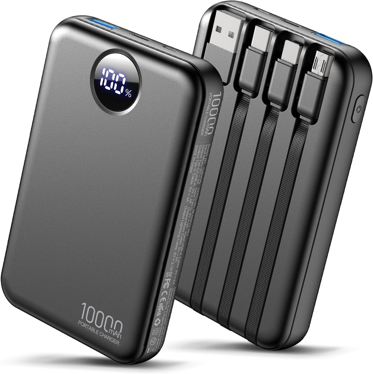Zmmyuluo Cargador portátil de 10000 mAh con 4 cables integrados, pa...