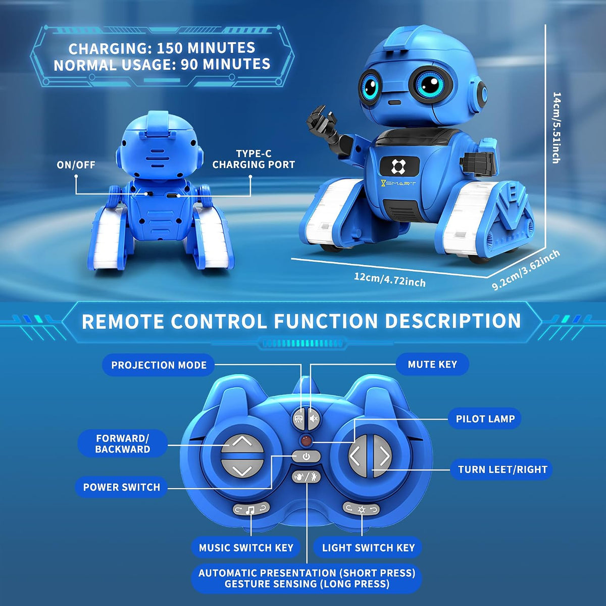Dzxlin Juguetes robot para niños y niñas, robot recargable de contr...