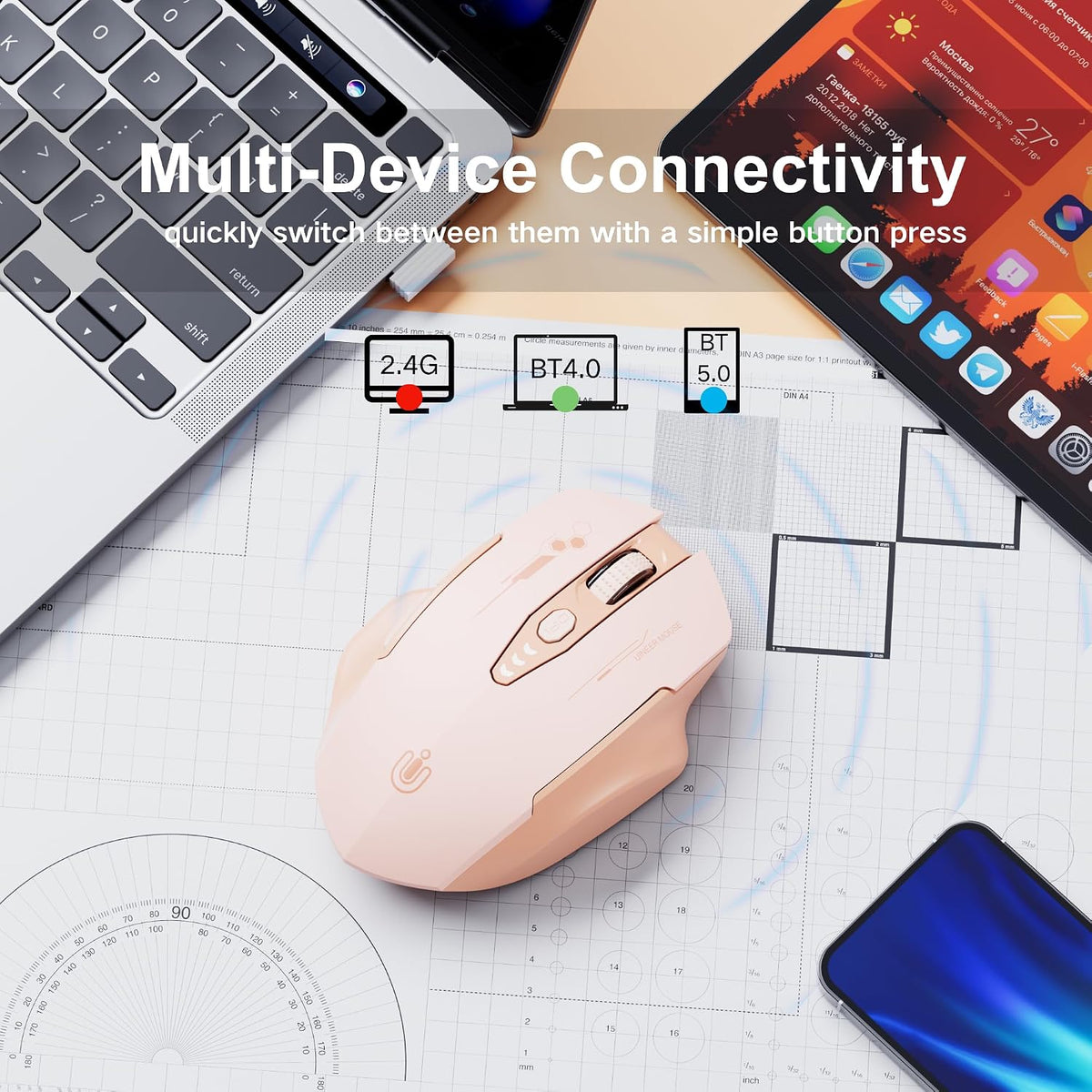 Ratón inalámbrico Bluetooth, [actualizado] Ratones de computadora r...