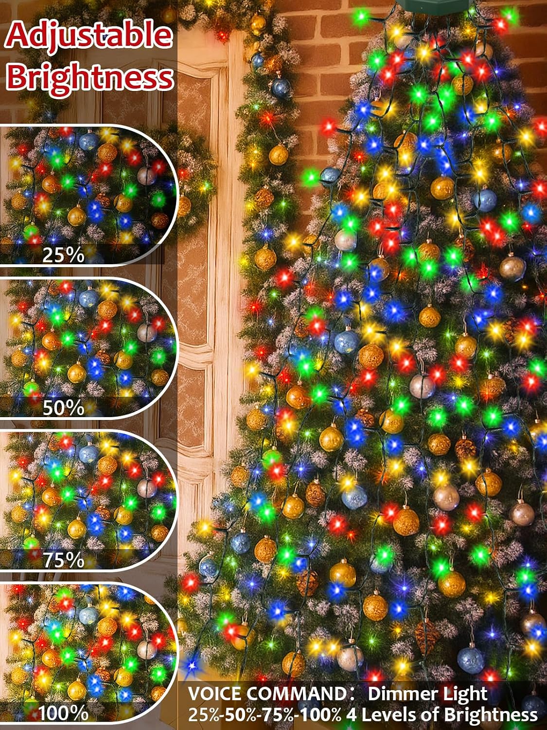 Luces para árbol de Navidad con control por voz, 592 LED tipo casca...