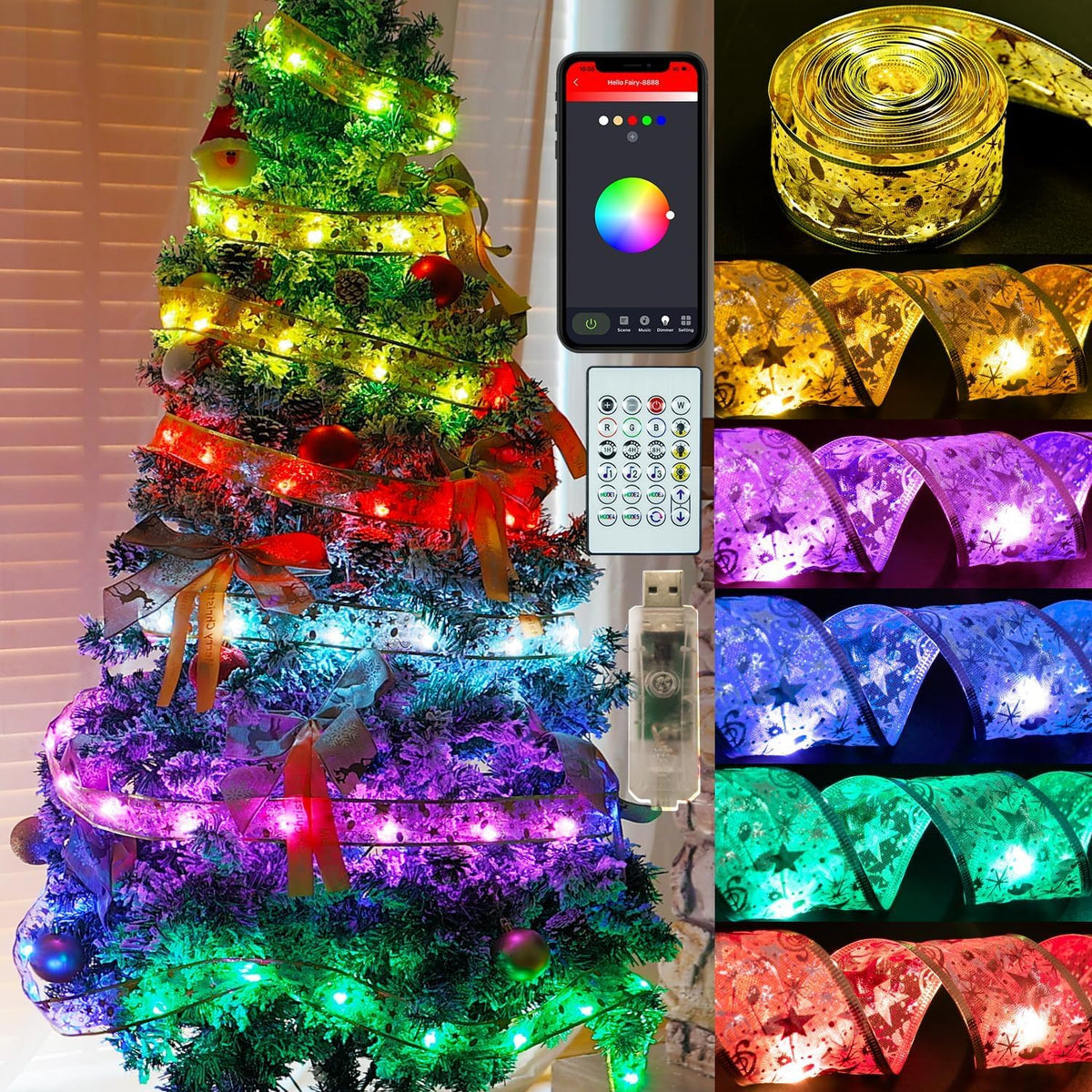 Lphianx Tira de luces inteligentes para árbol de Navidad, 33 pies,...