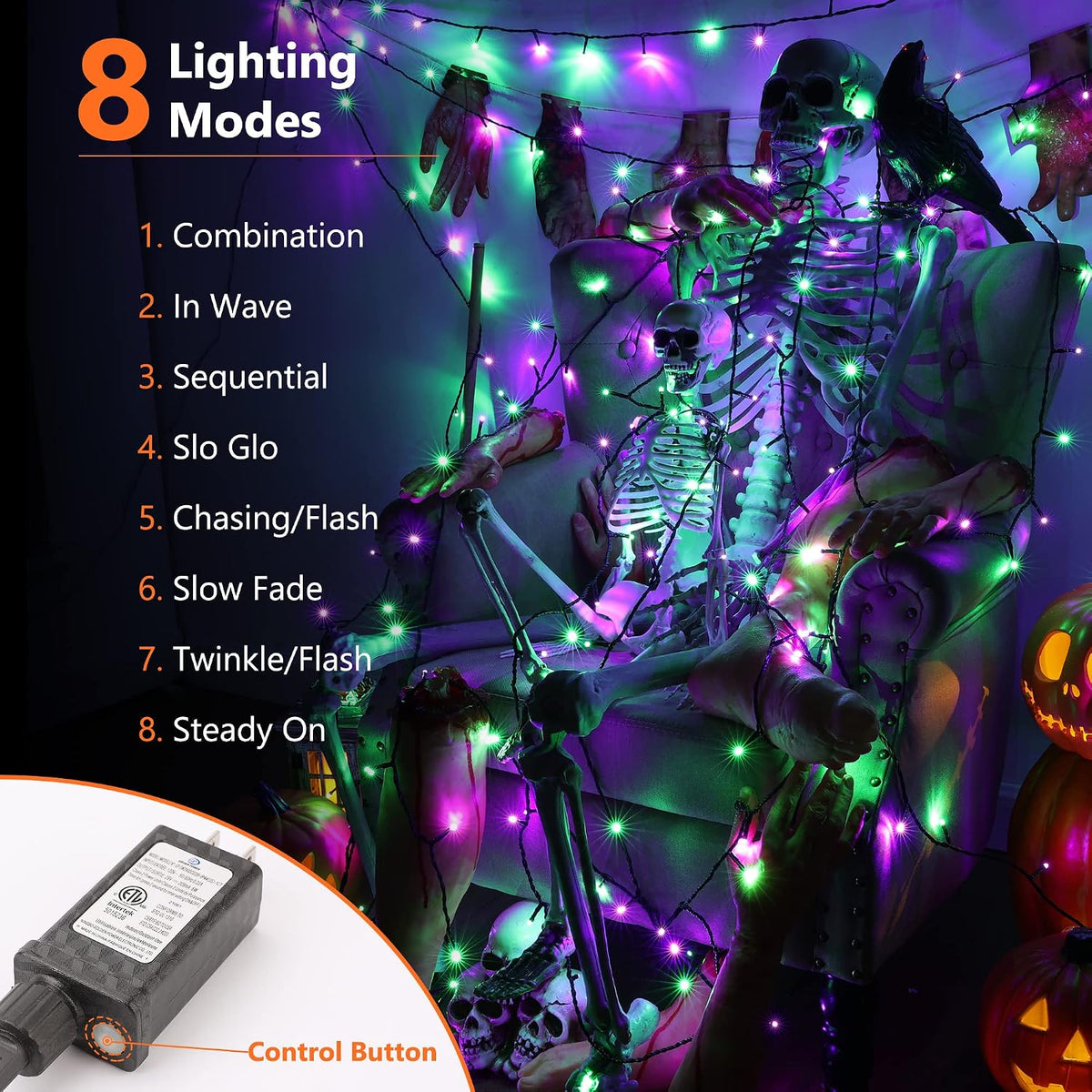 Brizled Luces de Halloween moradas y verdes, 78.74 pies 240 LED Cad...