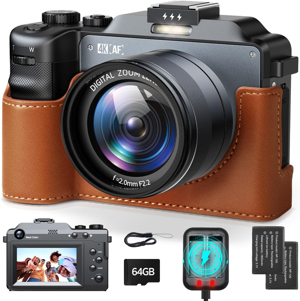 CAMWORLD Cámara digital 4K para fotografía, cámara de videografía d...