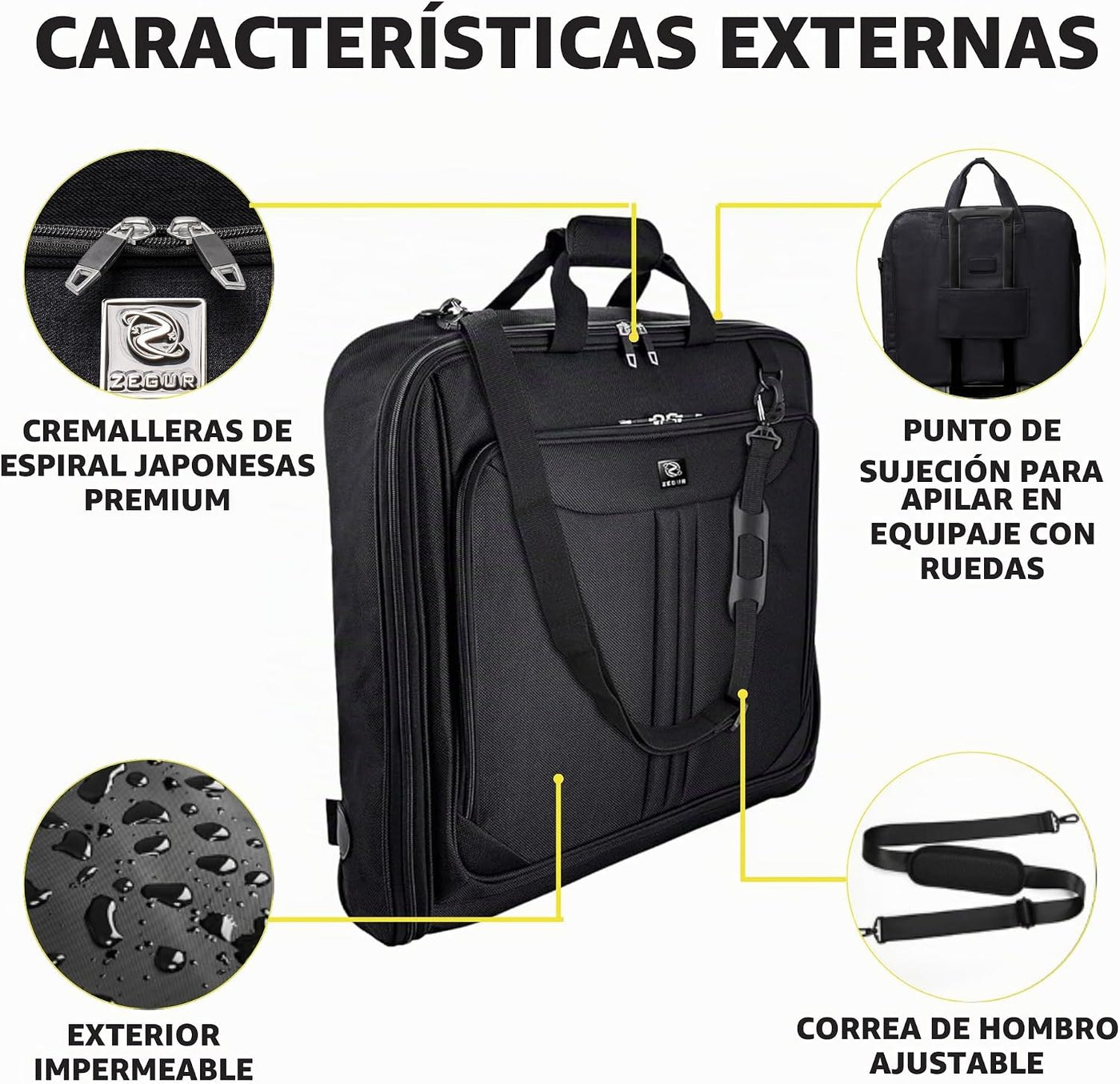 Zegur 40 pulgadas 3 bolsas de ropa para llevar el traje cuando viaj...
