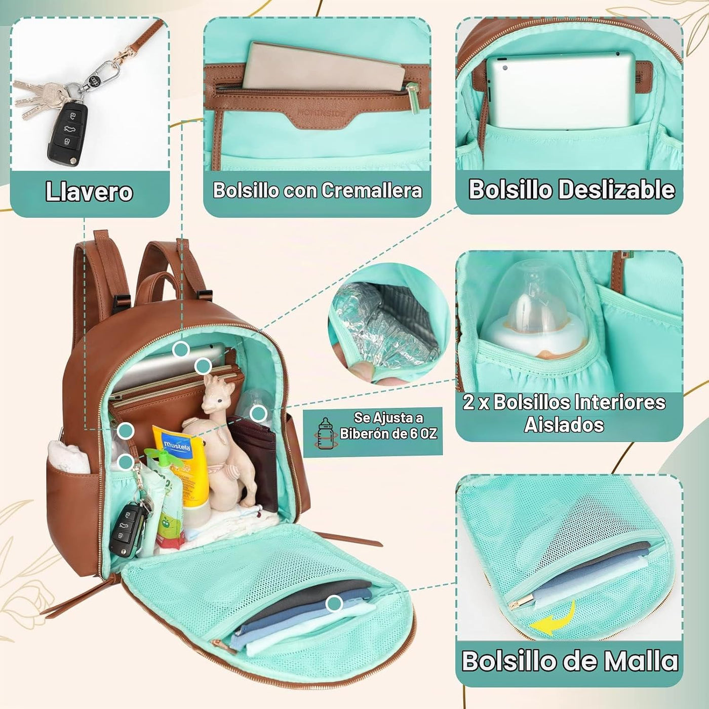 MOMINSIDE Mochila pequeña para pañales, mini bolsa de pañales con 1...